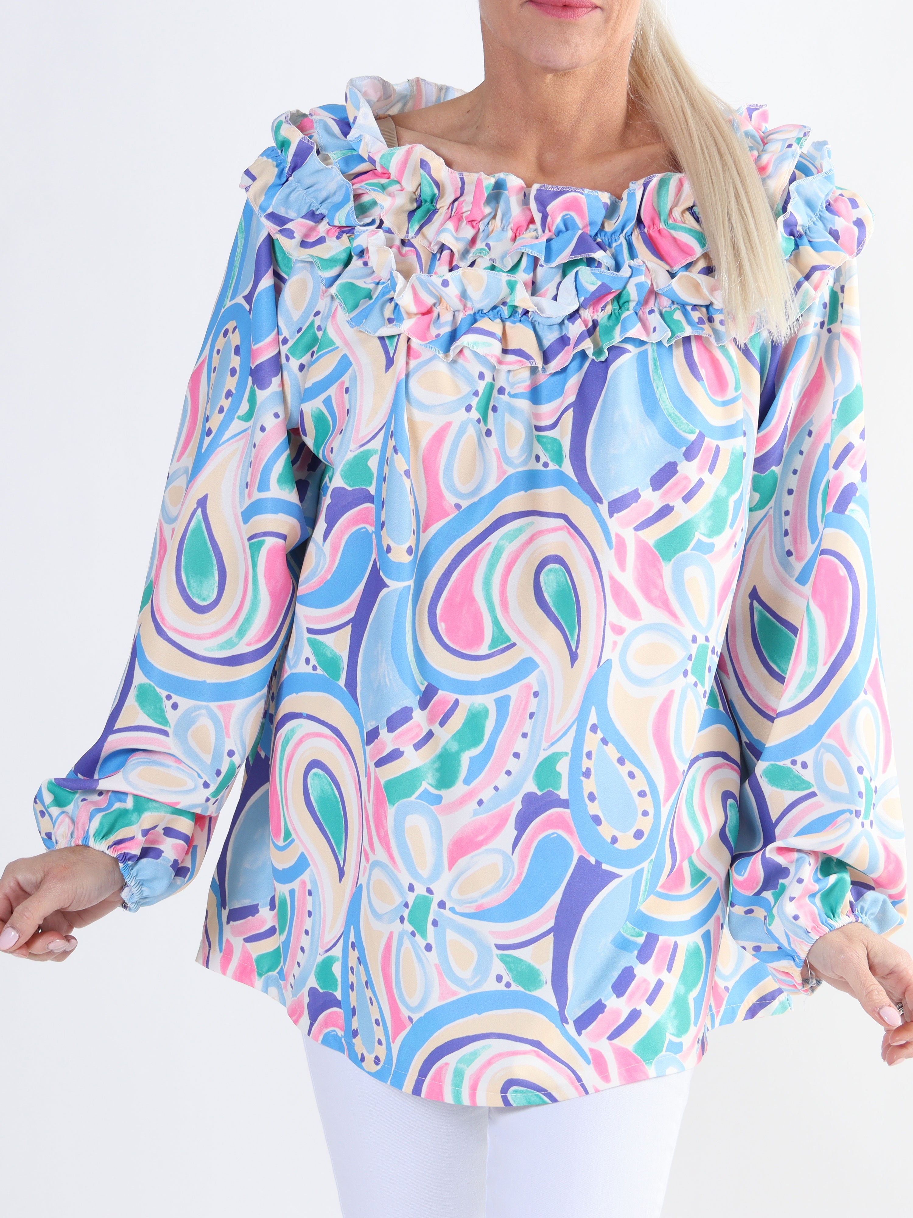 Chili Pattern - Langærmet mønstret plus size tunika med flæser